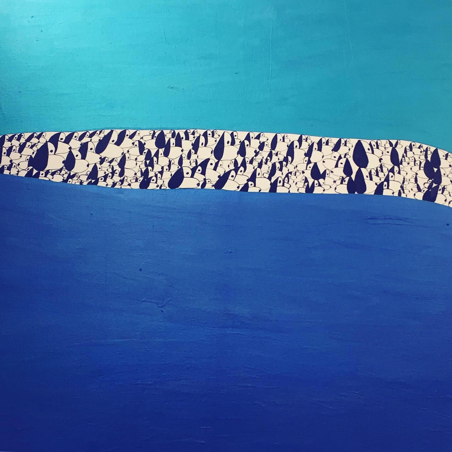 Nina Bovasso Landscape Painting - Snoopies Exodus between two blues