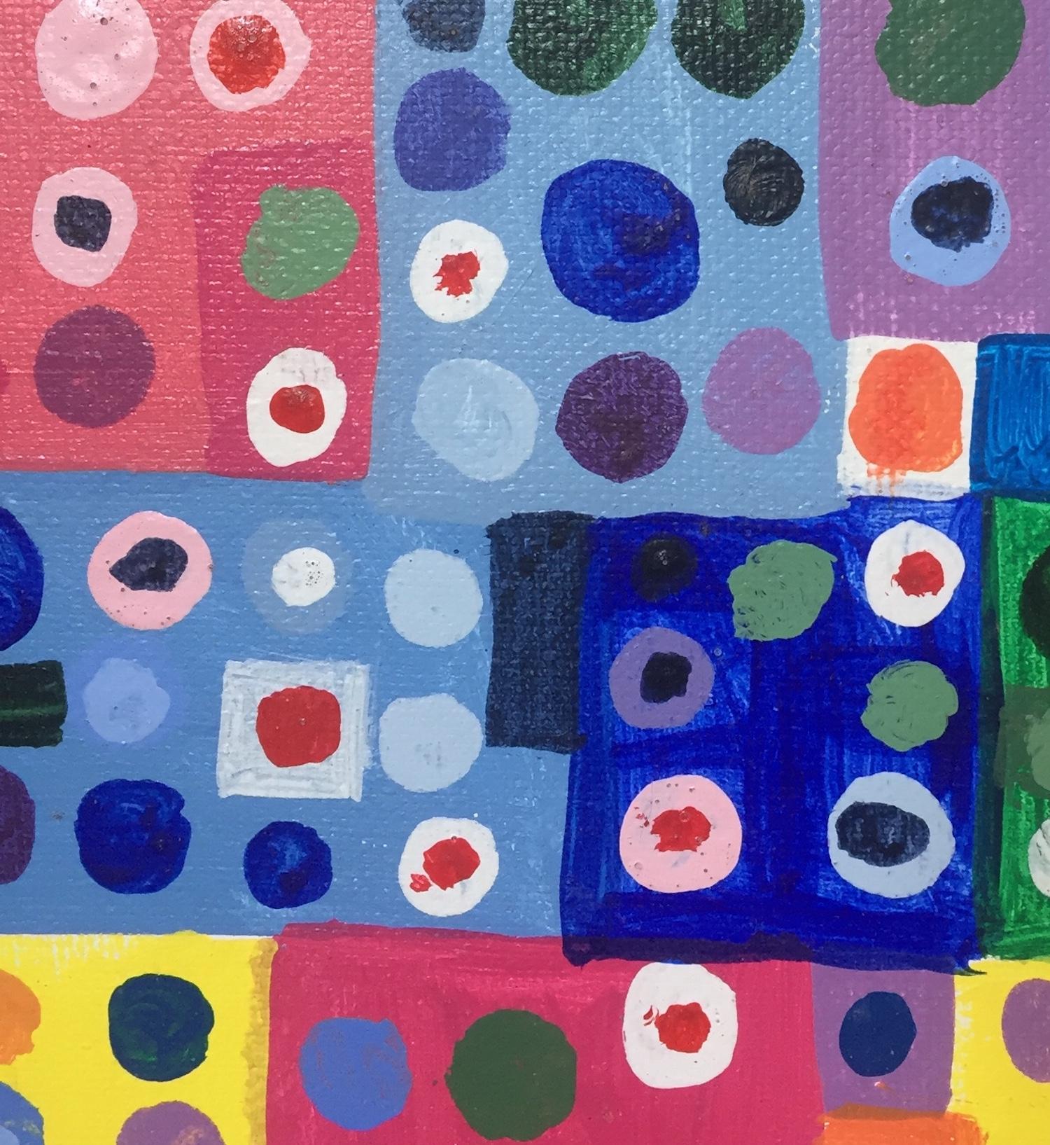Colorful Dot in Grid Allover Pattern Jazzy Colors - Painting by Nina Bovasso