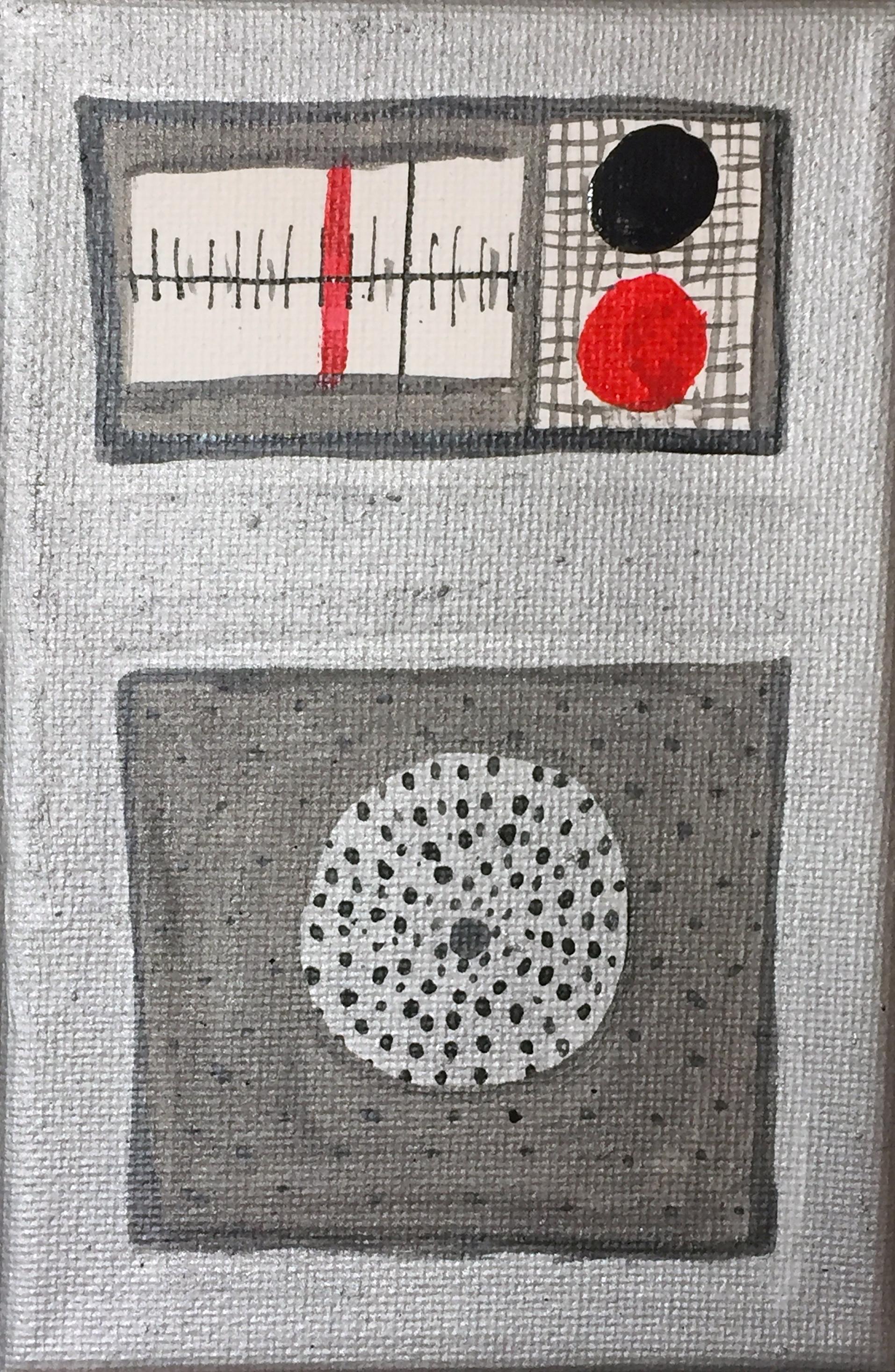 Transistor Radio, Gemälde auf Leinwand, 4x6 Zoll, Mute-Serie, von Nina Bovasso