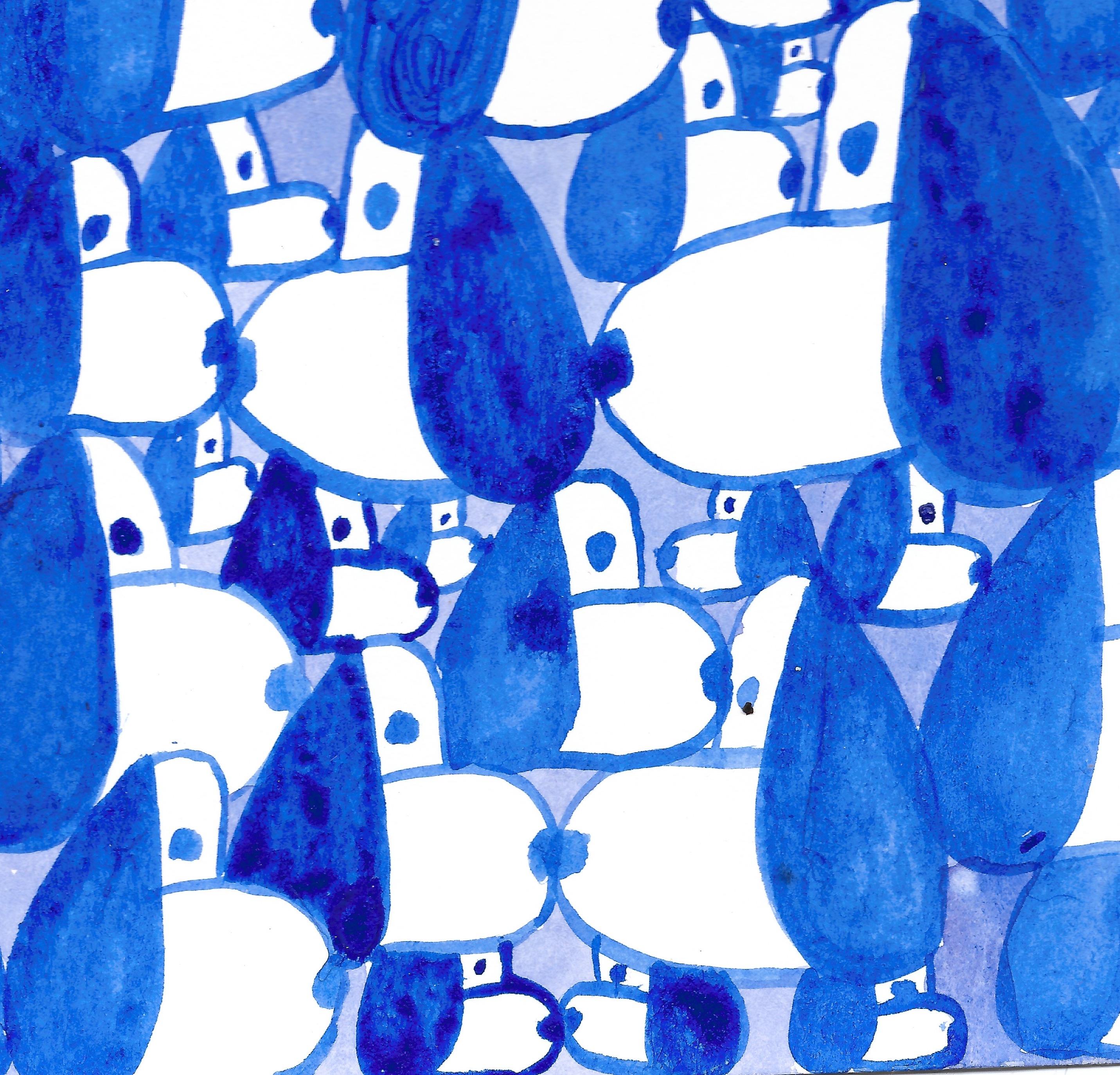 Kobaltblaue Schnoopies-Hundeköpfe, einzigartig – Art von Nina Bovasso