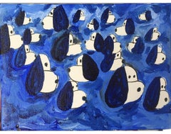 Kleines Gemälde "Snoopies in the Sea" auf Leinwand.