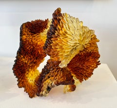 Glass Sculpture, Abstract Nature-Inspired Texture, Autumnal Palette, 2024