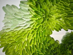 Glass Sculpture, Abstract Green and White Foliage, Textured Nature, 2024