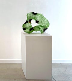 Glass Sculpture, Abstract Green, Nature-Inspired, Translucent Textural, 2024