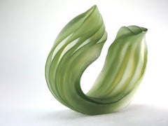 "Light Green Individual" -- green frosted matte glass table sculpture