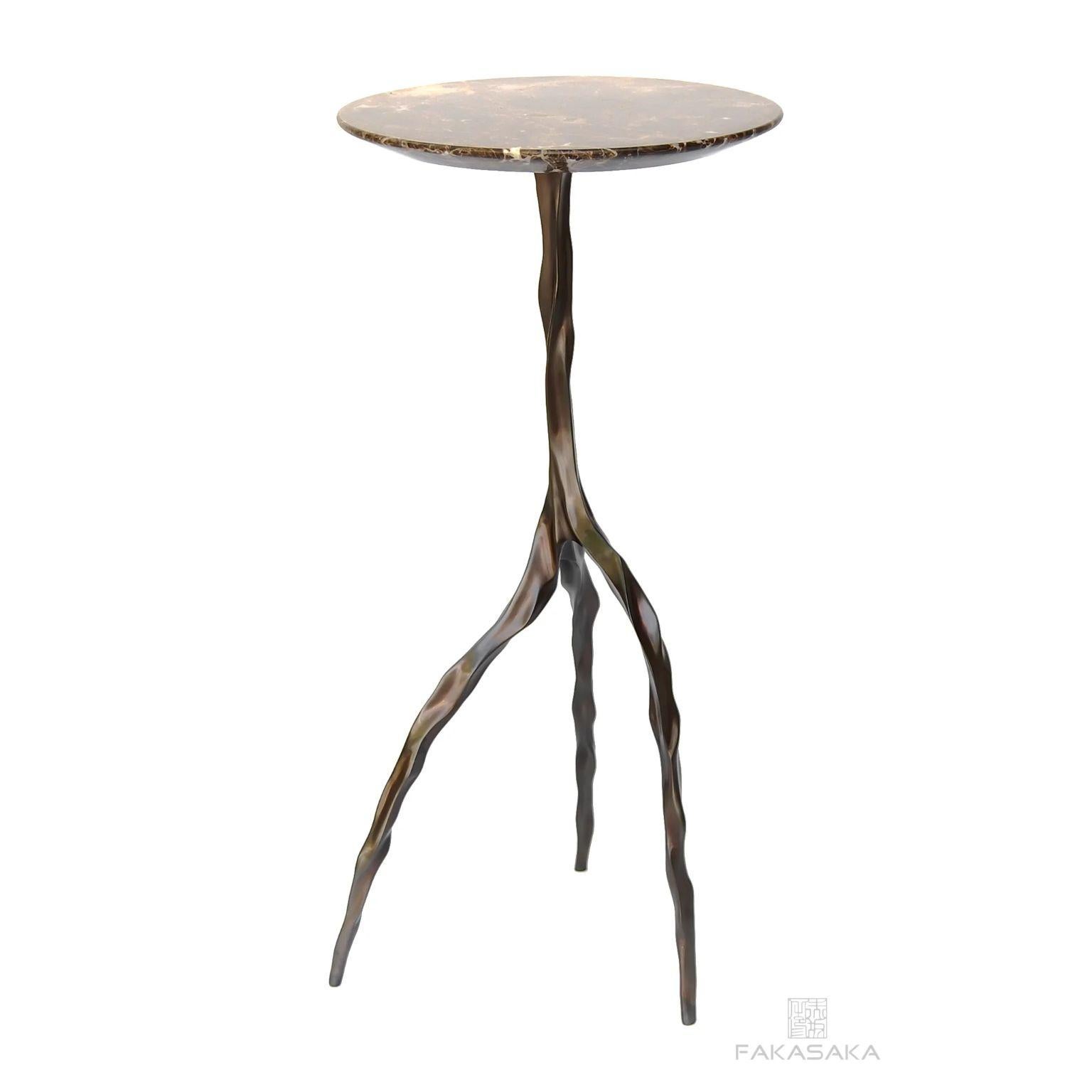 Brazilian Nina Drink Table with Marrom Imperial Marble Top by Fakasaka Design For Sale