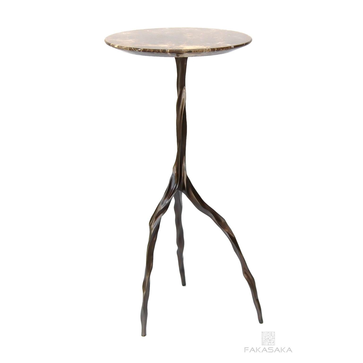 Bronze Nina Drink Table with Marrom Imperial Marble Top by Fakasaka Design For Sale
