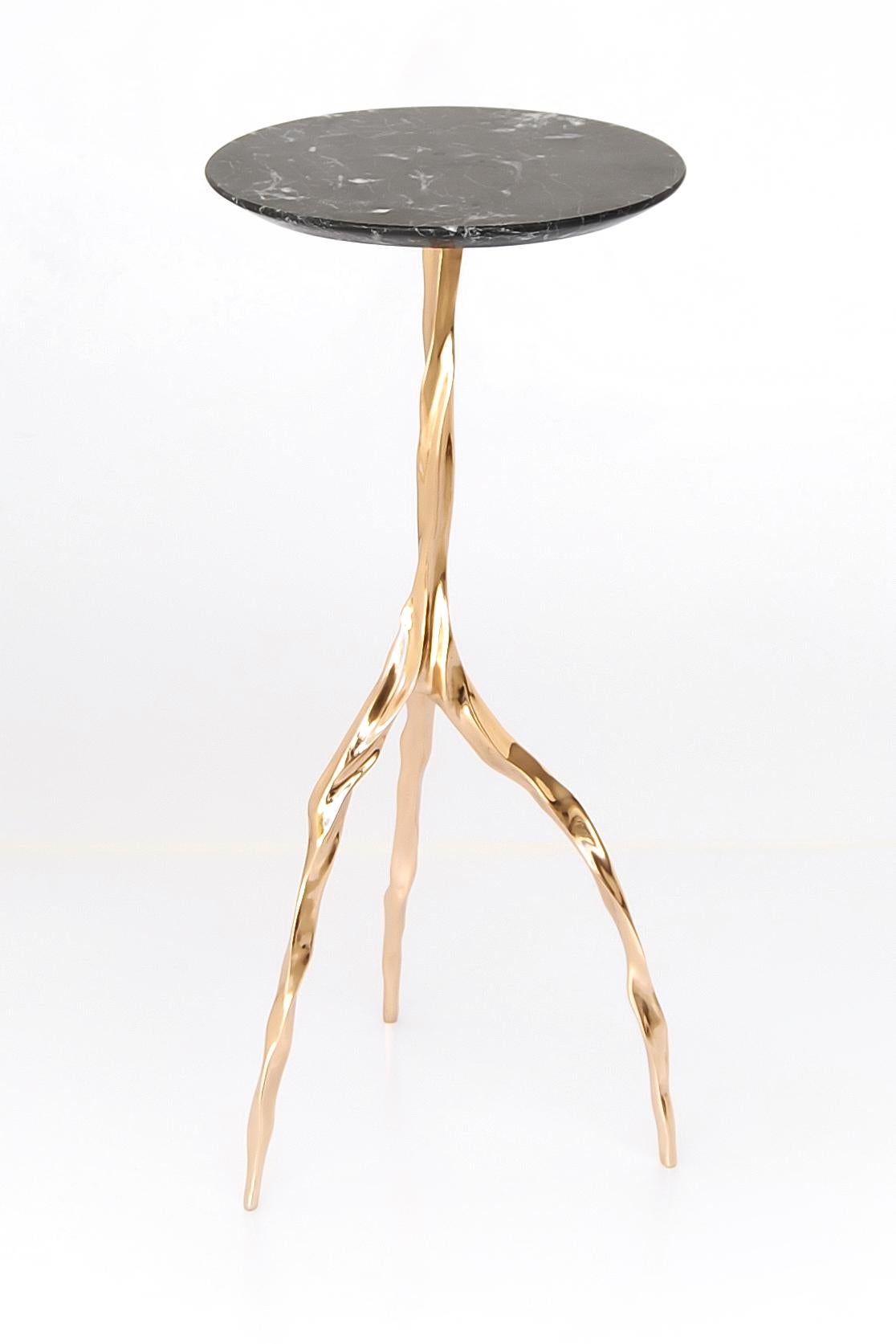 Modern Nina Drink Table with Nero Marquina Marble Top by Fakasaka Design For Sale