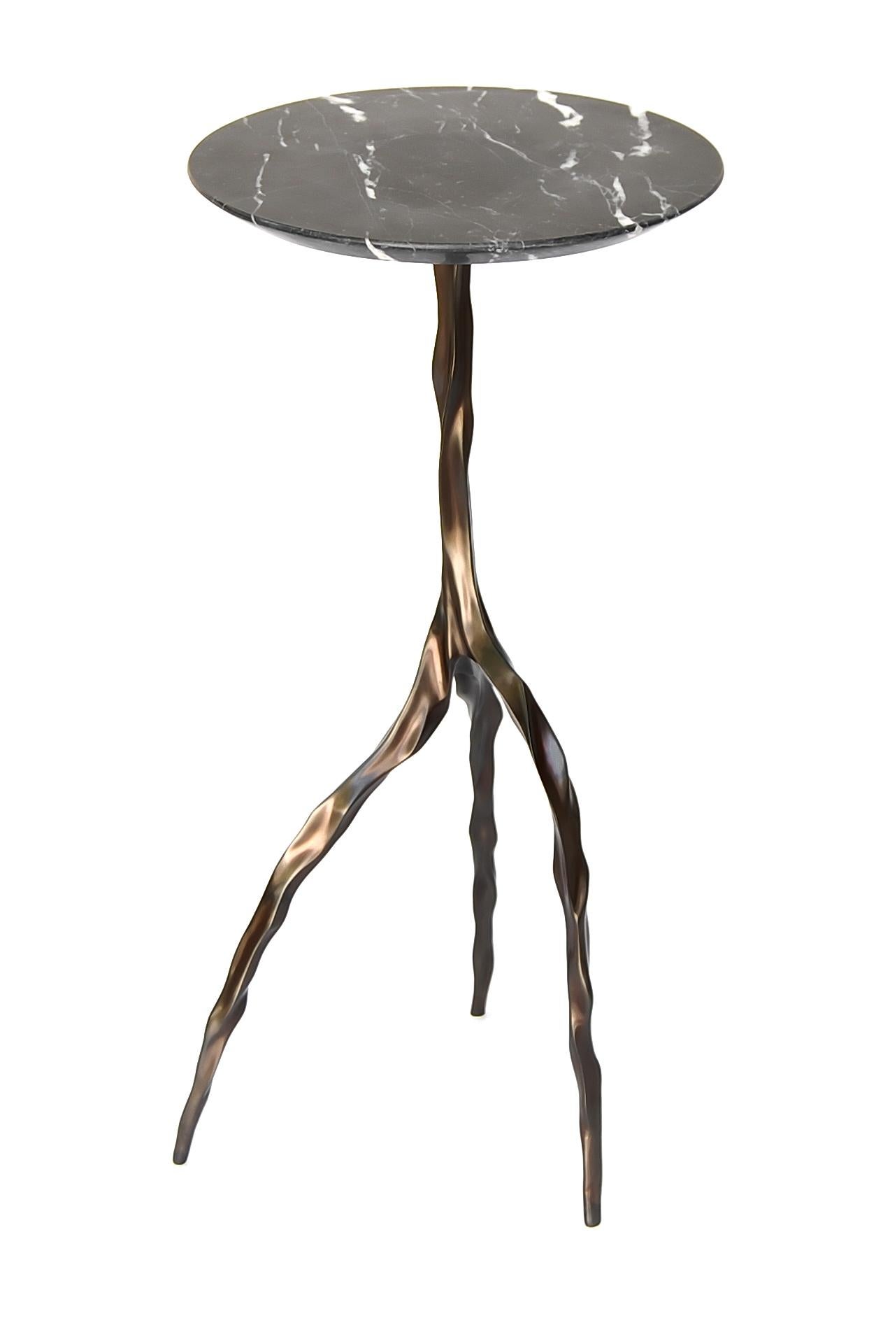 Modern Nina Drink Table with Nero Marquina Marble Top by Fakasaka Design For Sale