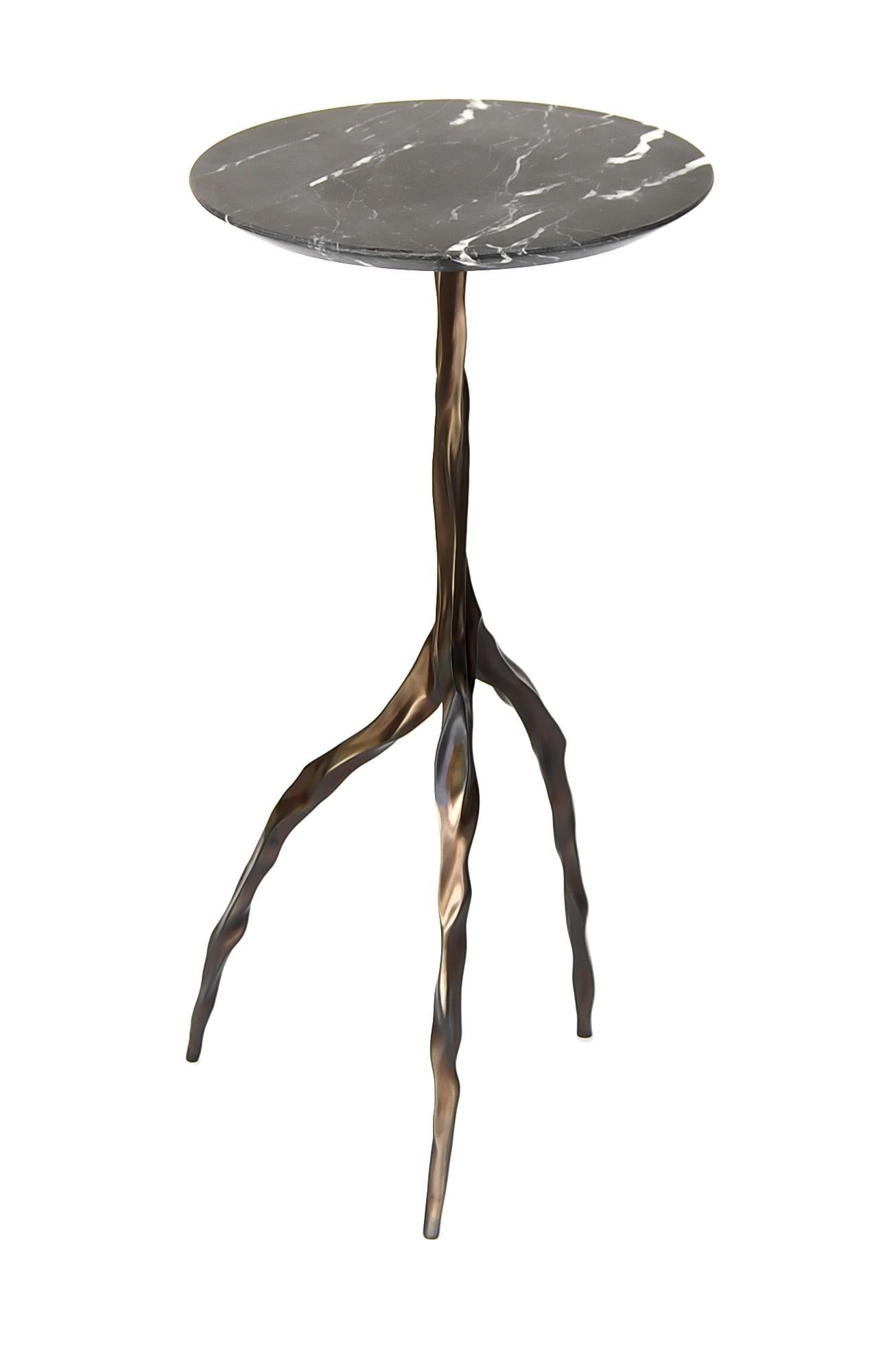 Brazilian Nina Drink Table with Nero Marquina Marble Top by Fakasaka Design For Sale
