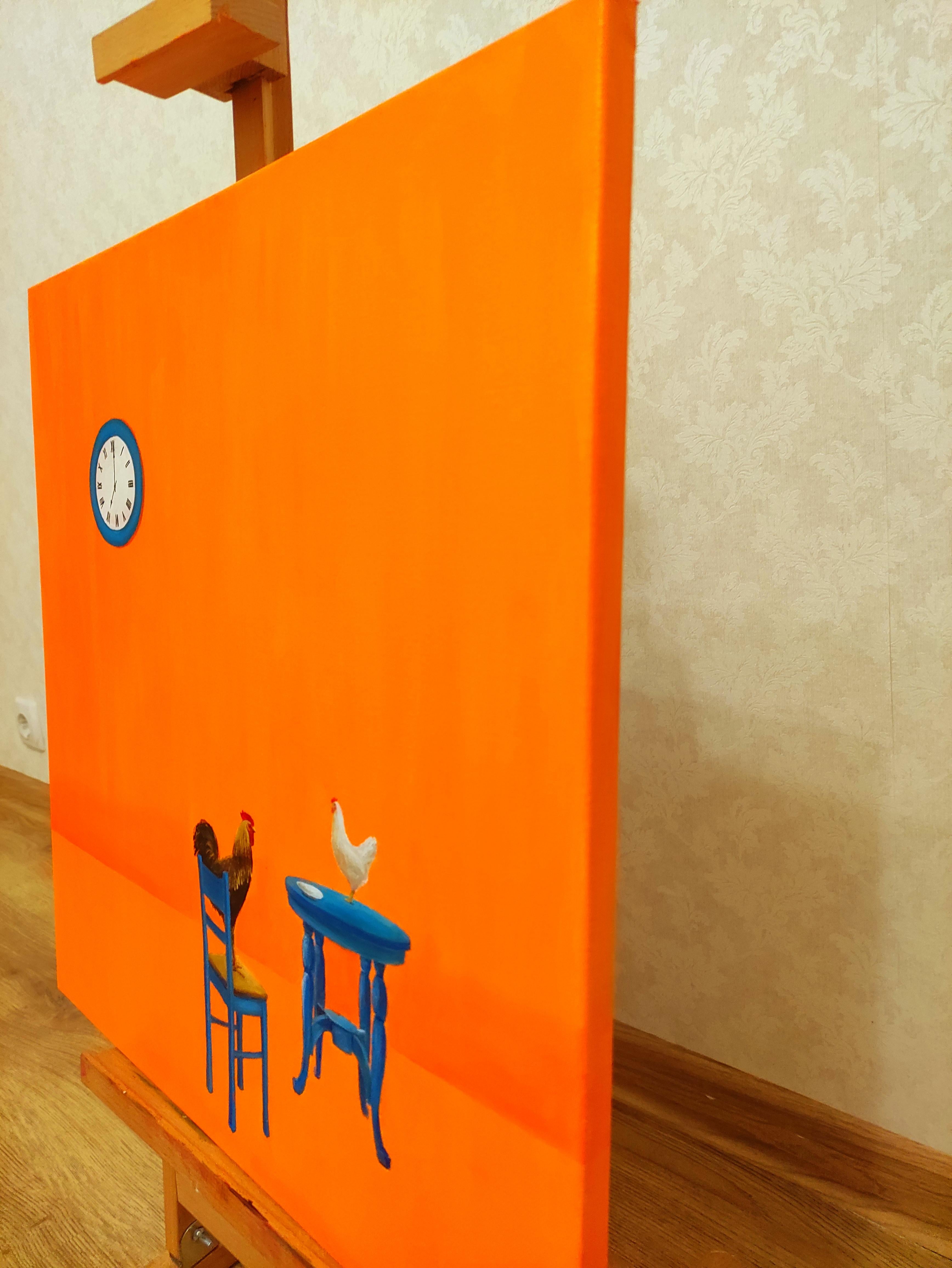 Et une chanson pour le dîner ! - Orange Animal Painting par Nina Fedotova