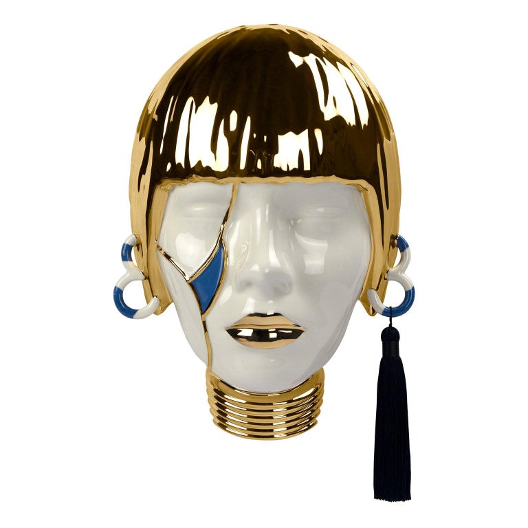 Modern Wall Face Sculpture Decorative Objects HandPainted Ceramic for