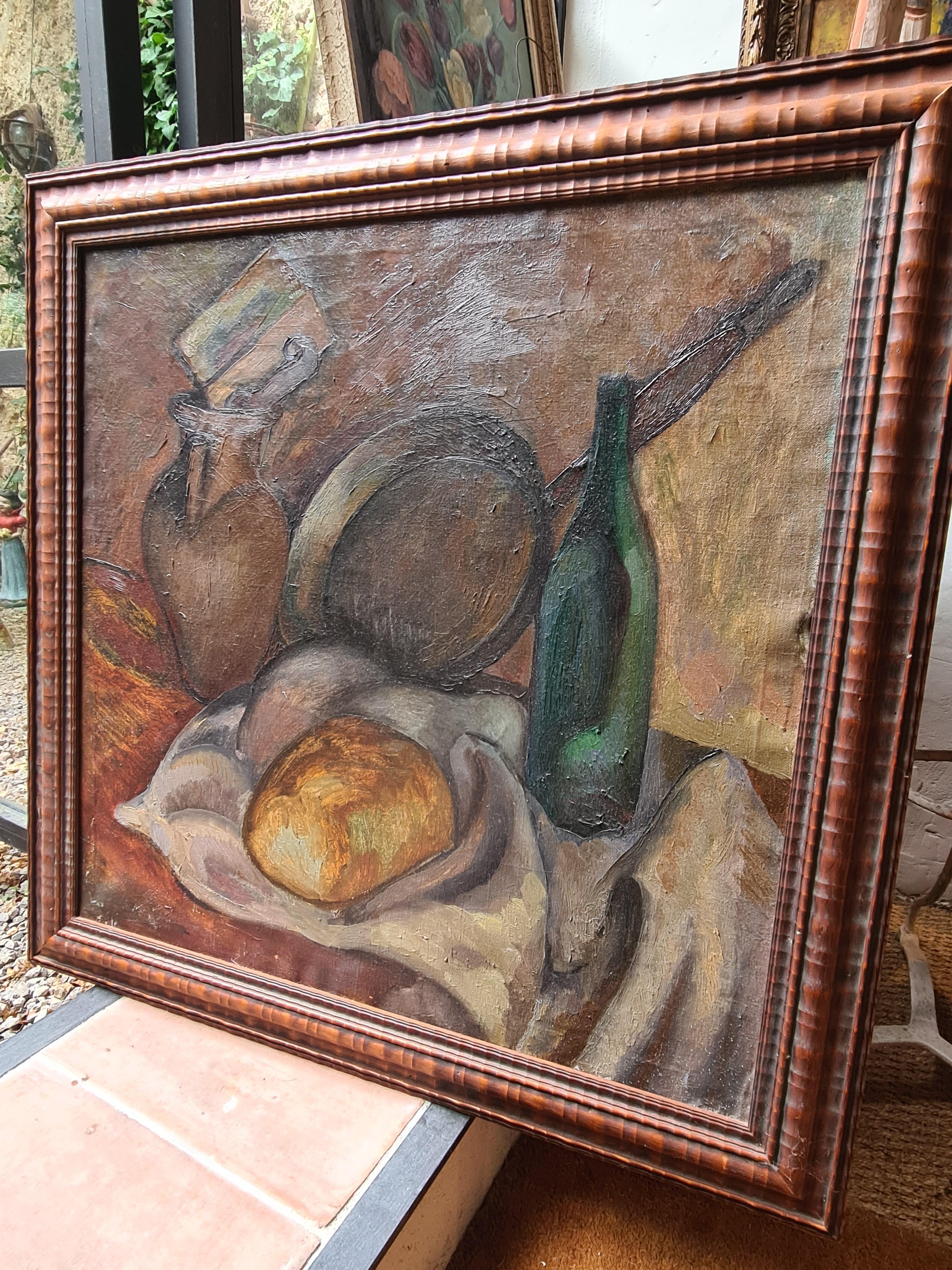 Huile sur toile post-impressionniste, Nature morte à la poêle à frire, d'après Cézanne en vente 7