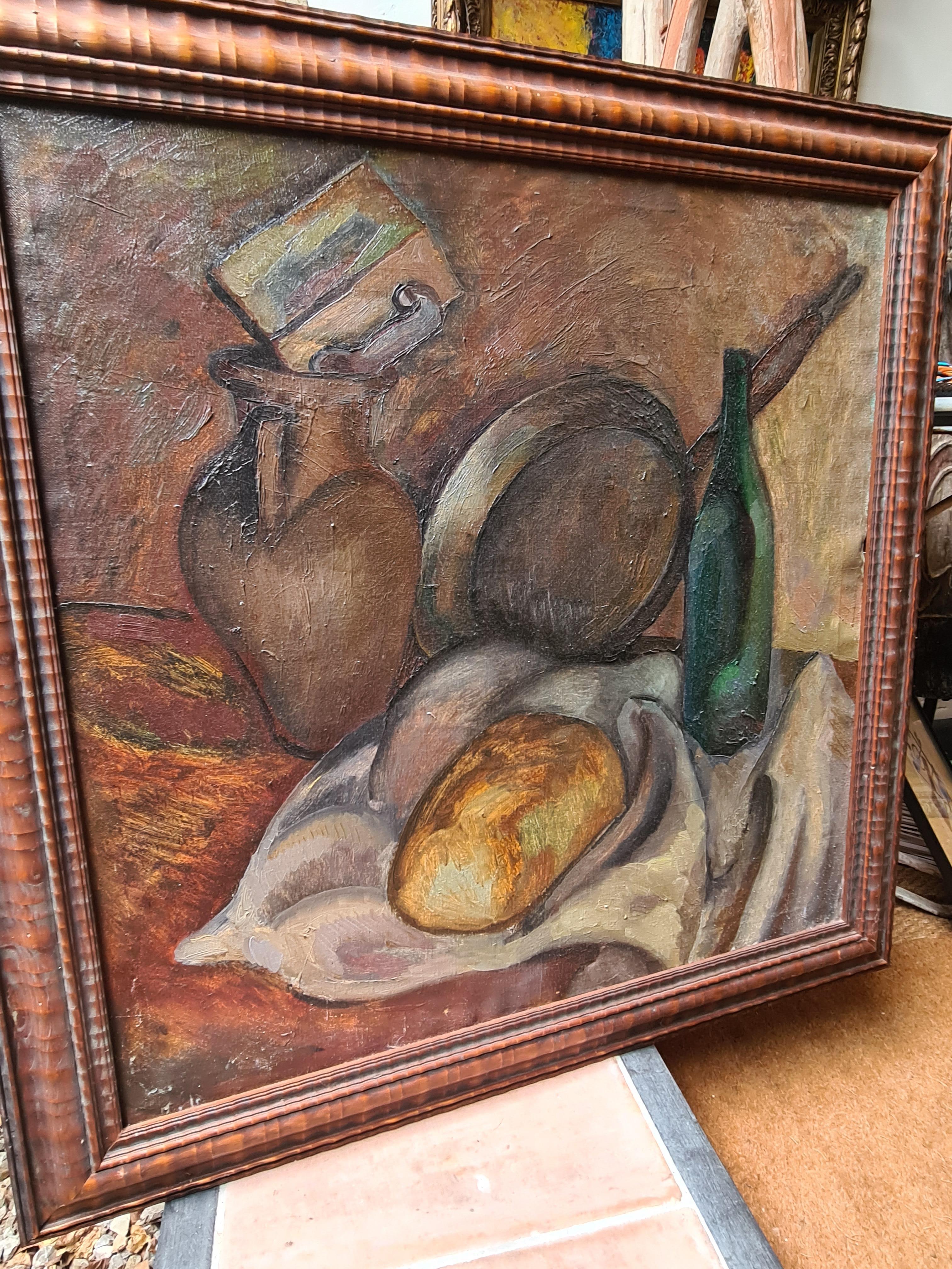 Huile sur toile post-impressionniste, Nature morte à la poêle à frire, d'après Cézanne en vente 8