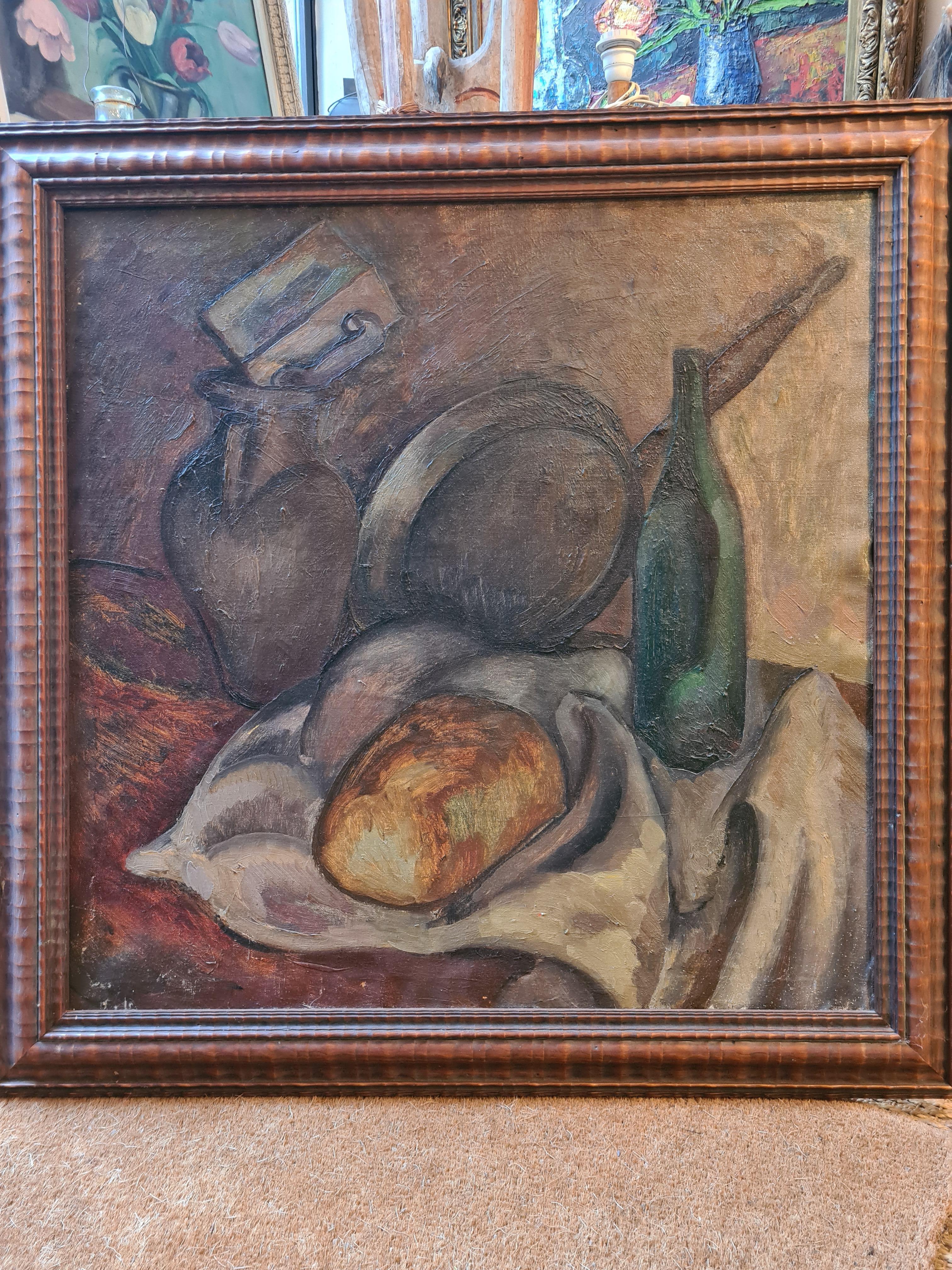 Huile sur toile post-impressionniste, Nature morte à la poêle à frire, d'après Cézanne en vente 13