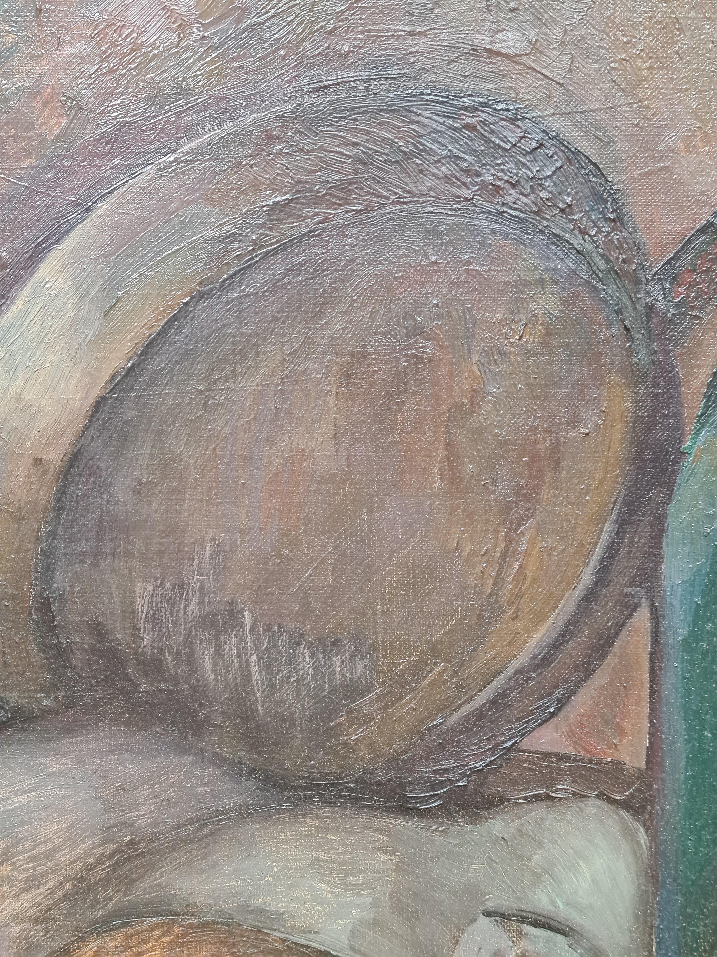 Huile sur toile post-impressionniste, Nature morte à la poêle à frire, d'après Cézanne en vente 1