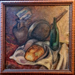 Olio su tela post impressionista, Natura morta con padella, dopo Cezanne