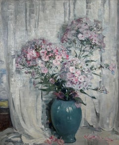 "Phlox" Nina Hill, Colores pastel, Naturaleza muerta de flores impresionistas rosas