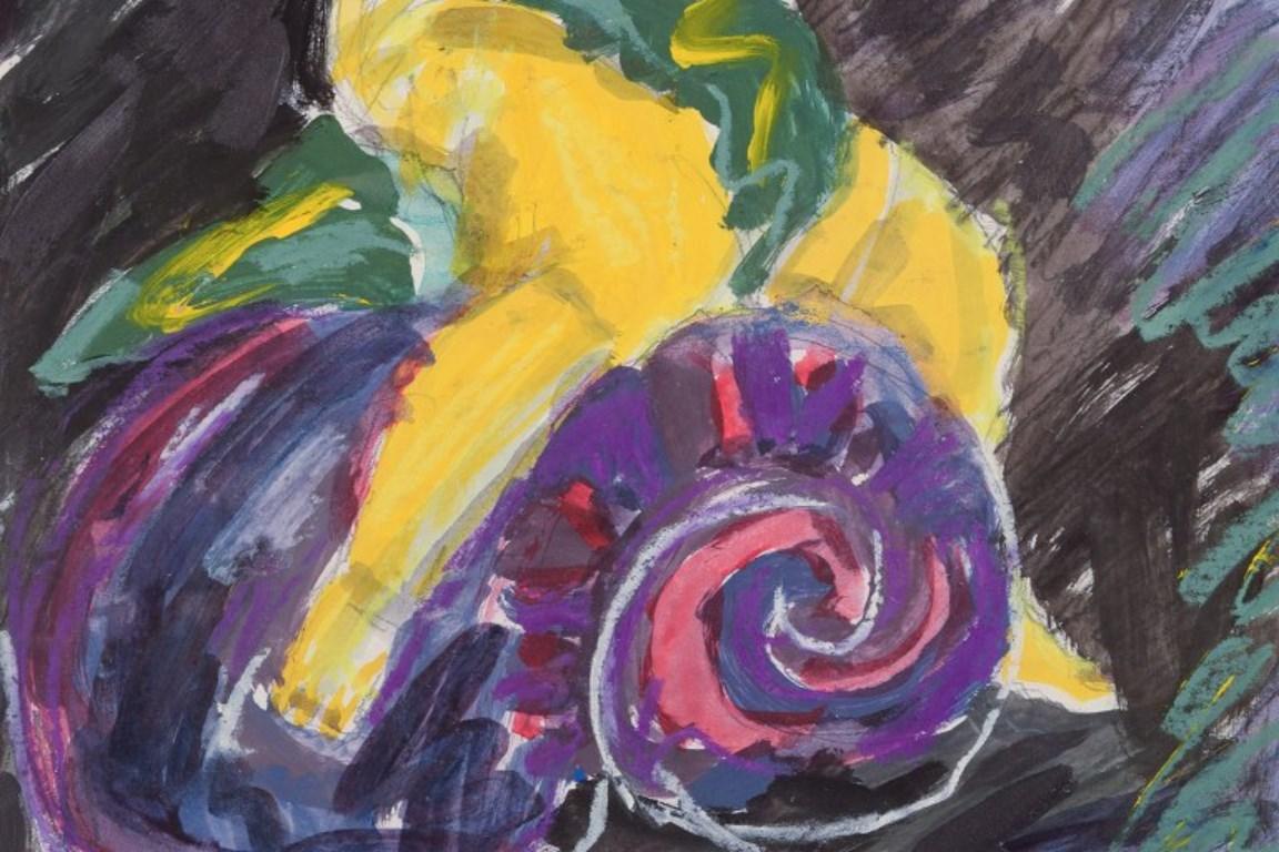 Nina Kleivan, artista norvegese-danese. Guazzo su carta. Composizione con putto In condizioni ottime in vendita a Copenhagen, DK