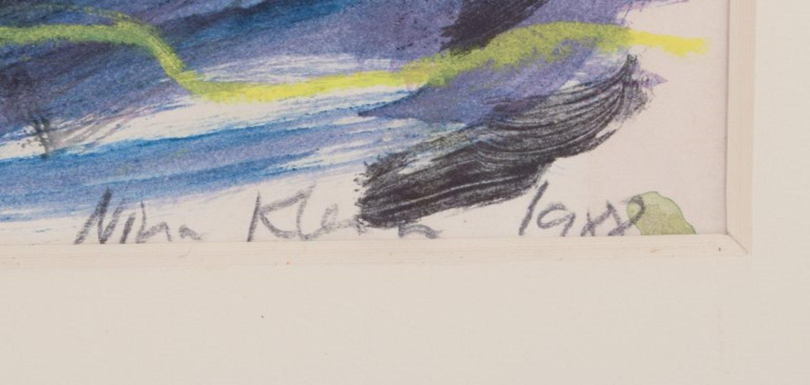 Carta Nina Kleivan, artista norvegese-danese. Guazzo su carta. Composizione con putto in vendita