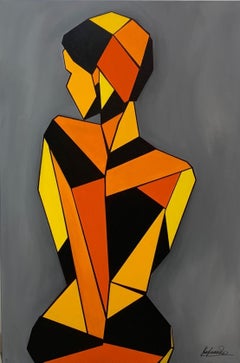 Abstraktes Acrylgemälde „Softness“ 47" x 31" Zoll von Nina Koroleva