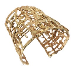 Nina Lustig Large Yellow Gold Mid-Century Modernist Cuff Bracelet