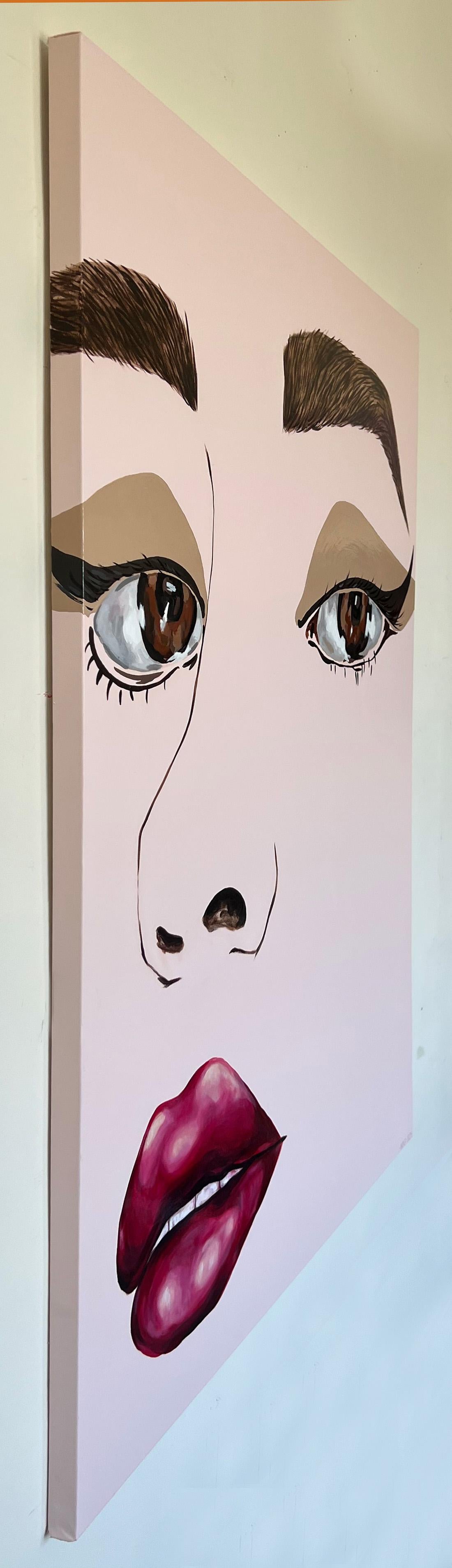 Brown - Face, Woman, Painting, Striking, Large, Contemporary, Minimalist  For Sale 6