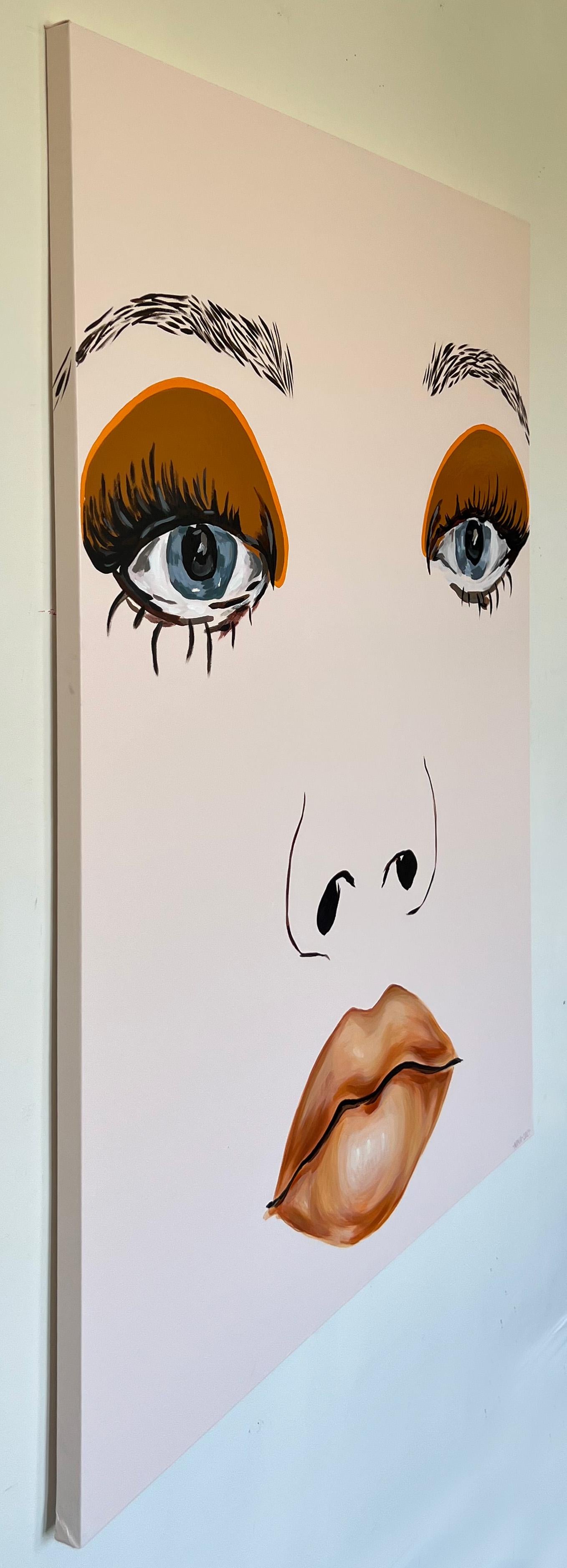 Orange - Visage, femme, peinture, saisissant, grand, contemporain, minimaliste  en vente 3