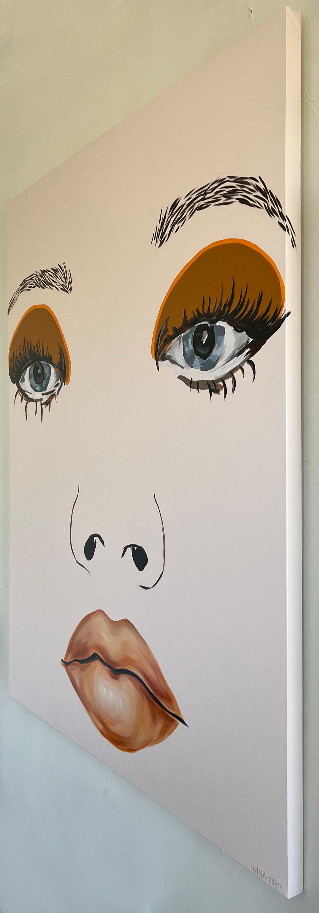 Orange - Visage, femme, peinture, saisissant, grand, contemporain, minimaliste  en vente 4