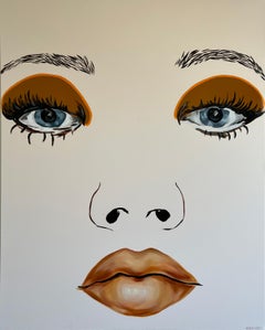 Orange - Visage, femme, peinture, saisissant, grand, contemporain, minimaliste 