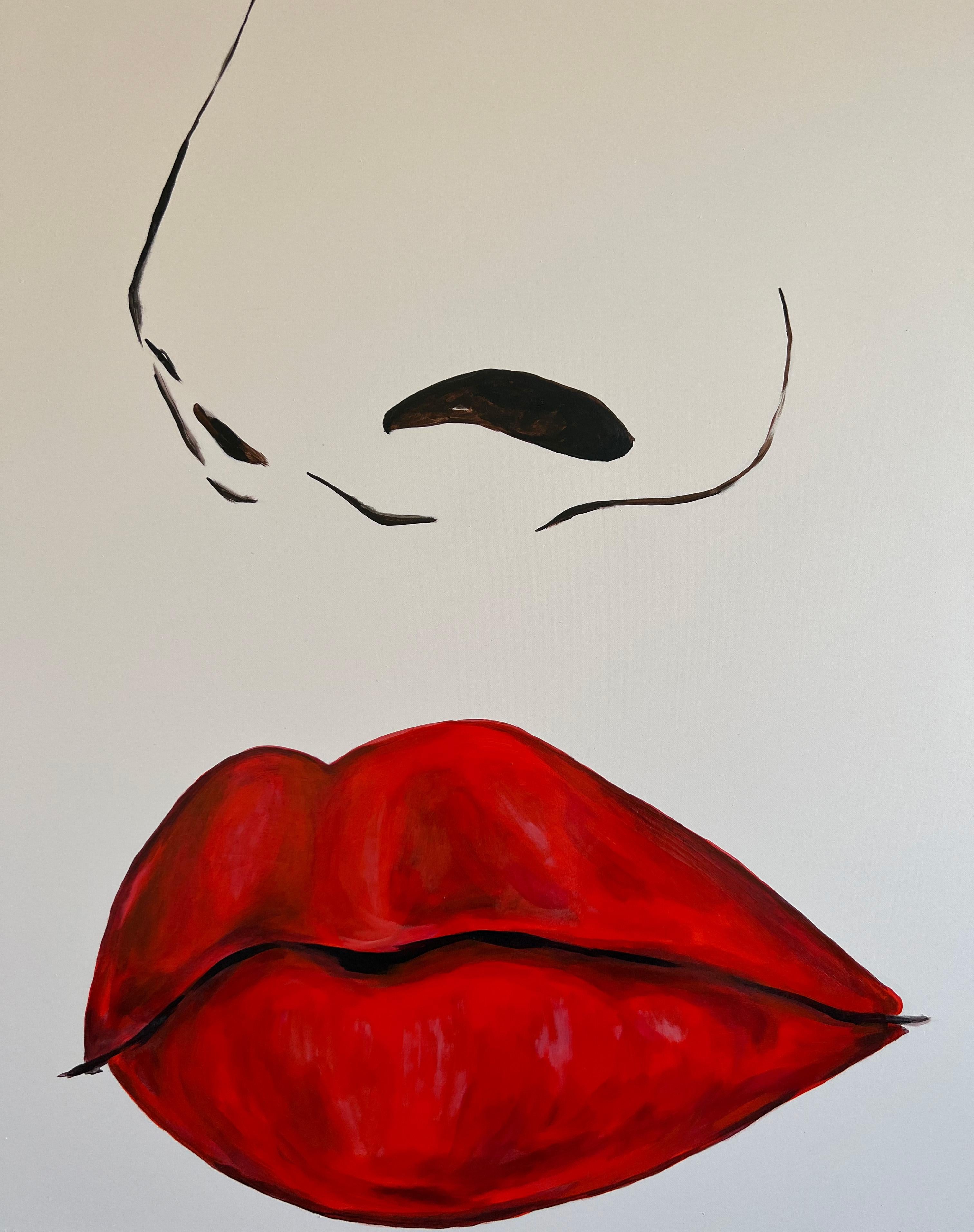 Red - Face, Woman, Painting, Striking, Large, Contemporary, Minimalist  For Sale 1
