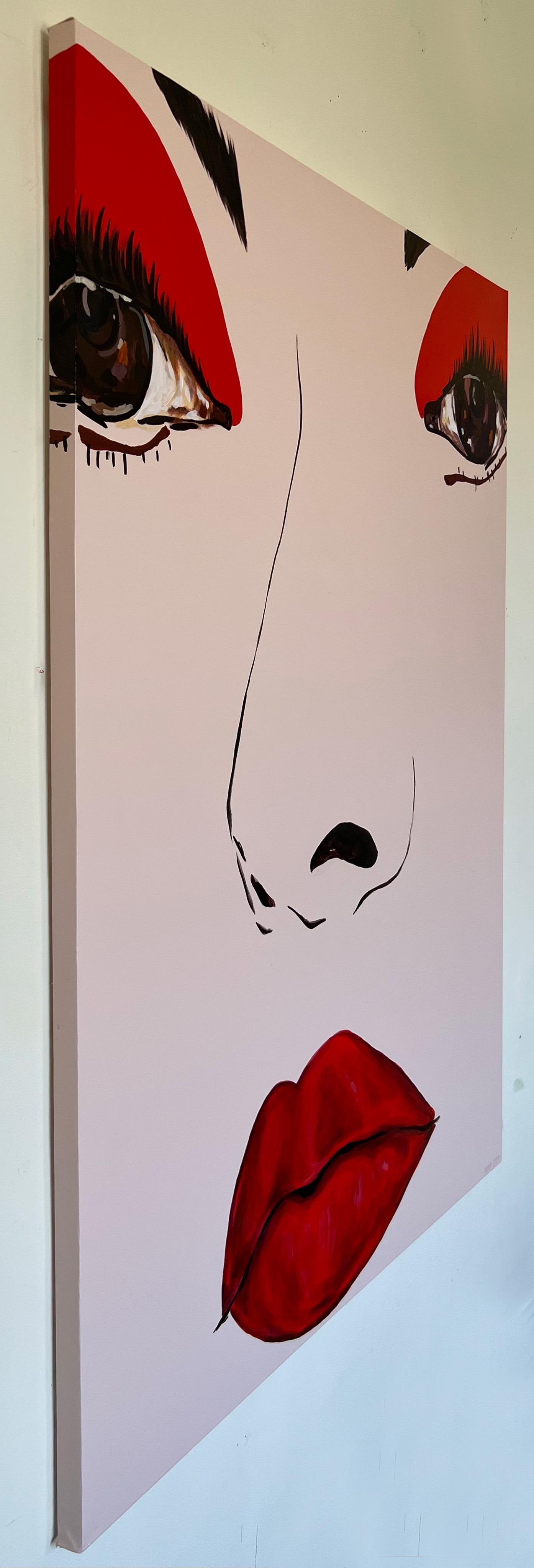 Red - Face, Woman, Painting, Striking, Large, Contemporary, Minimalist  For Sale 5