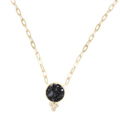 Nina Nguyen Black Druzy Round 18 Karat Gold Necklace Bezel Set