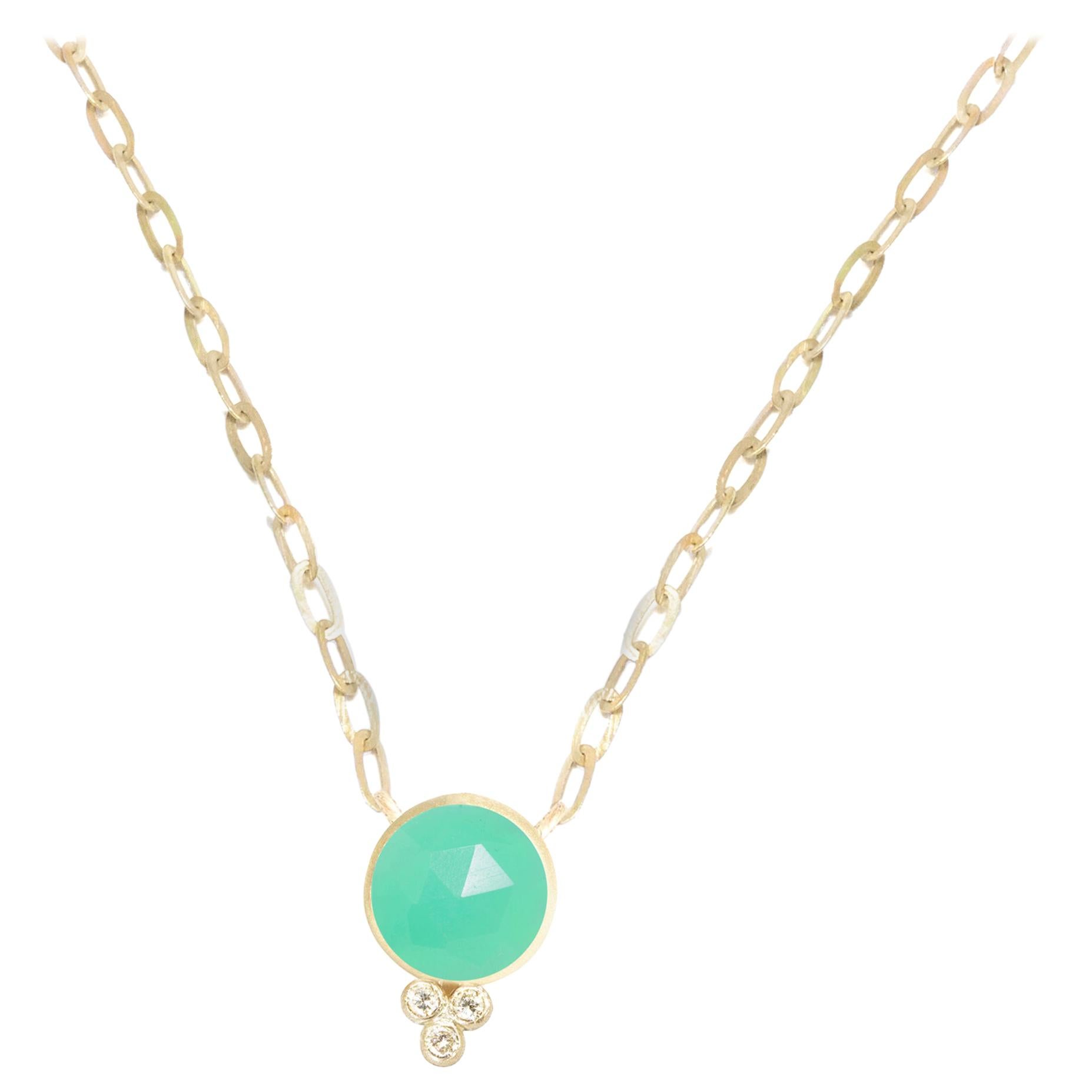 Nina Nguyen Chrysoprase Round 18 Karat Gold Necklace Bezel-Set