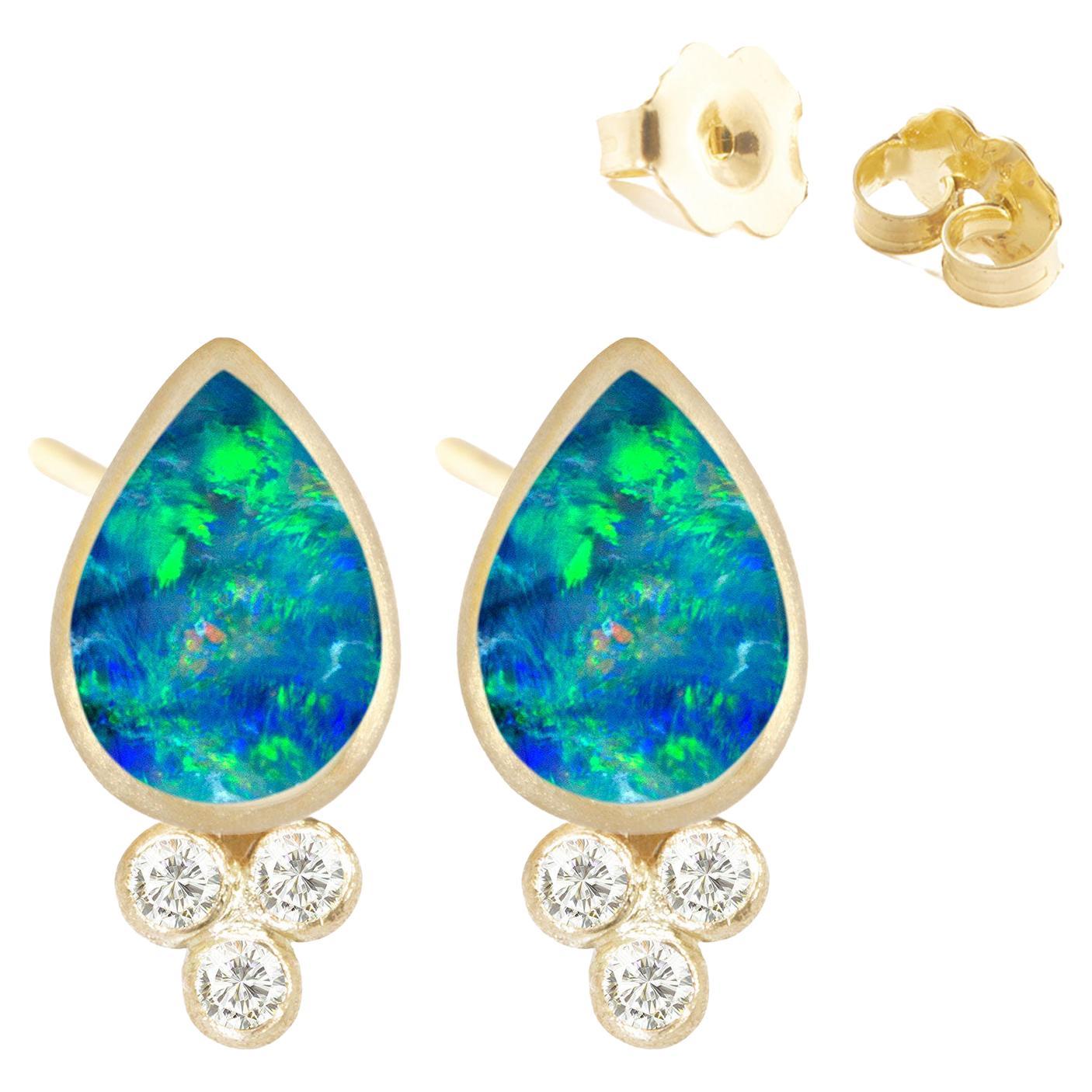 Nina Nguyen Opal Doublet 18 Karat Gold Stud Earrings Bezel-Set