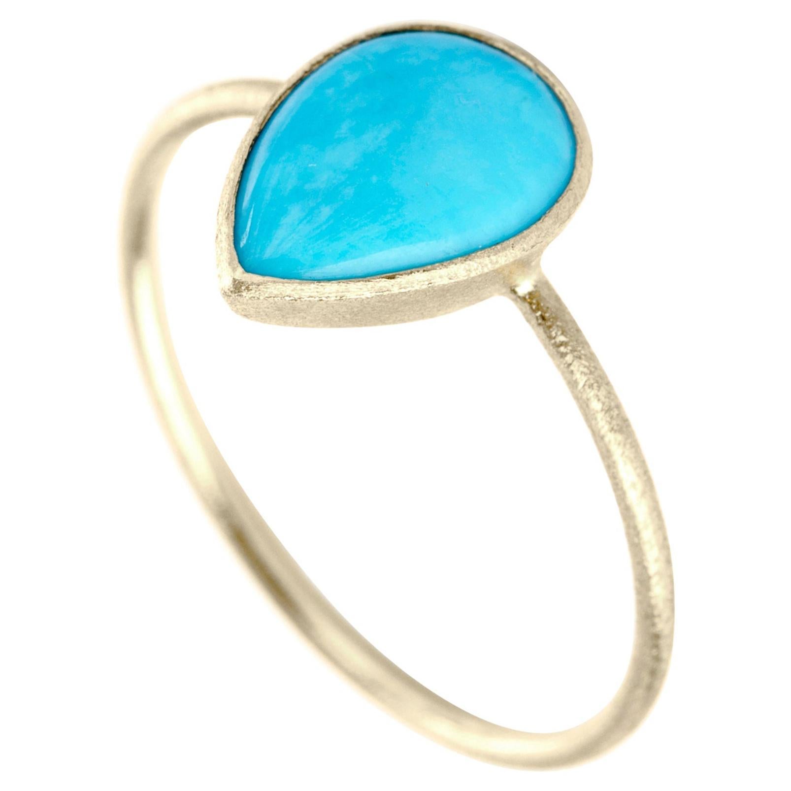 For Sale:  Nina Nguyen Sleeping Beauty Turquoise 18 Karat Gold Ring Bezel-Set