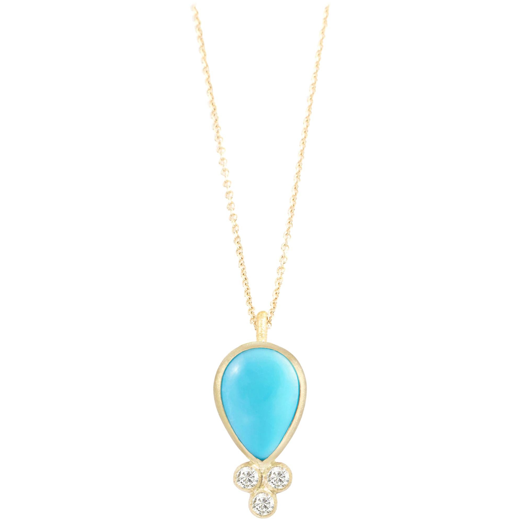 Nina Nguyen Sleeping Beauty Turquoise Pear 18 Karat Gold Necklace Bezel-Set