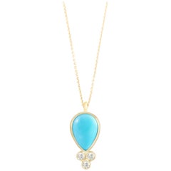 Nina Nguyen Sleeping Beauty Turquoise Pear 18 Karat Gold Necklace Bezel-Set