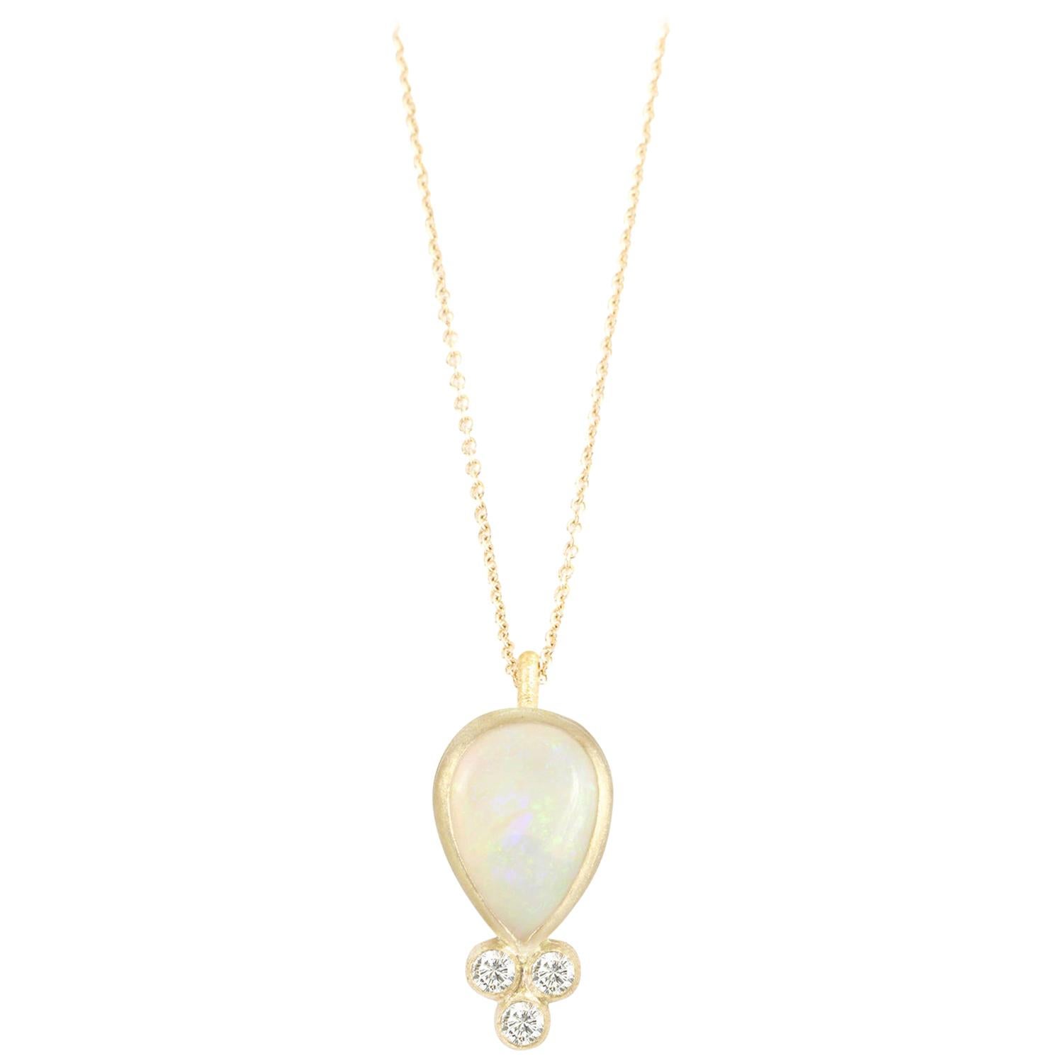 Nina Nguyen White Opal Pear 18 Karat Gold Necklace Bezel-Set For Sale