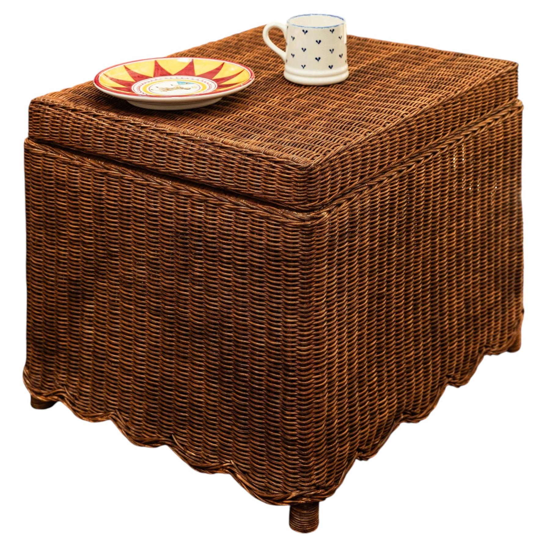 Nina Scalloped Ottoman, Hand-Woven Rattan, Victorian Style, UK Made