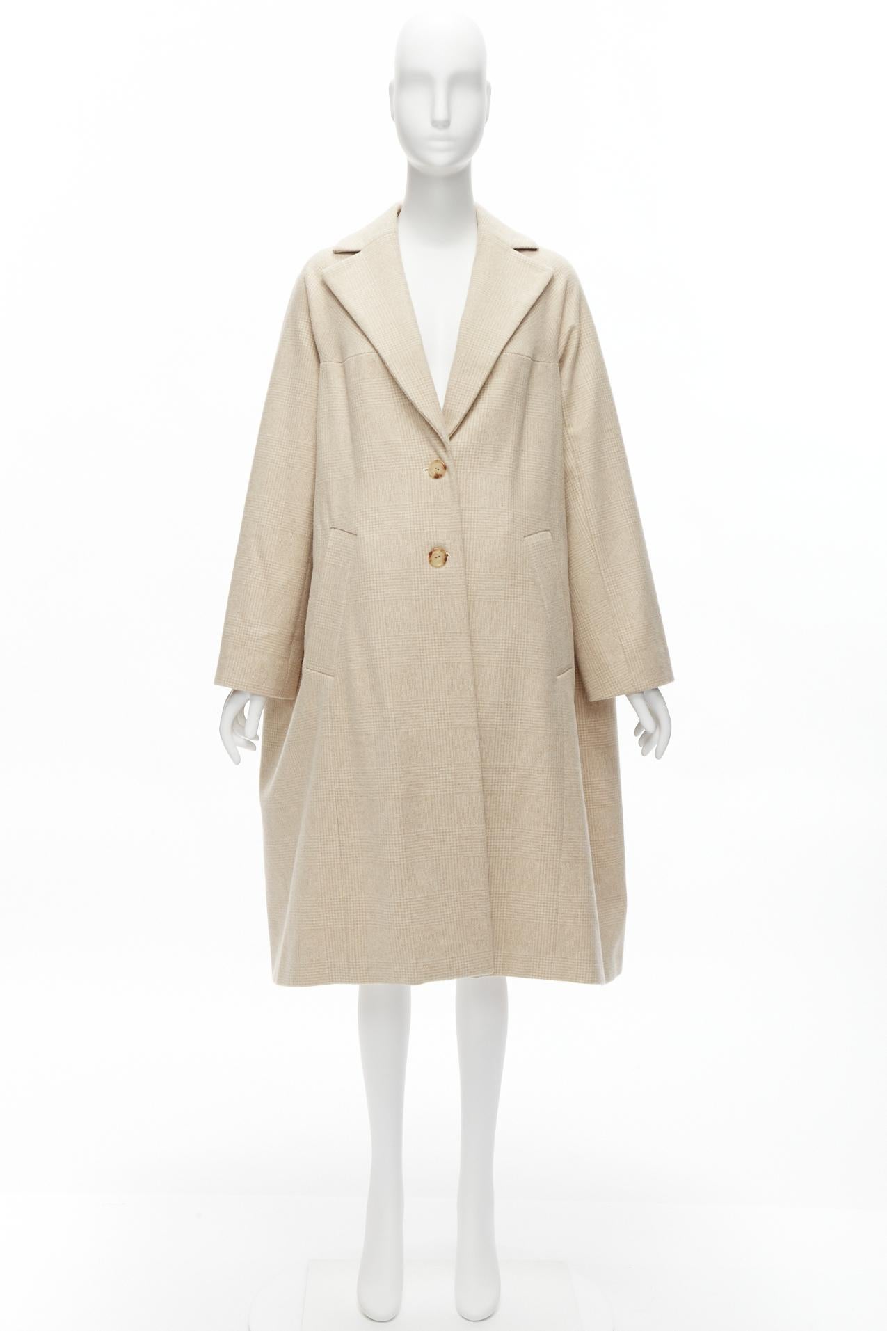 NINA RICCI 100% wool light beige houndstooth cocoon back oversized coat IT34 XXS 6