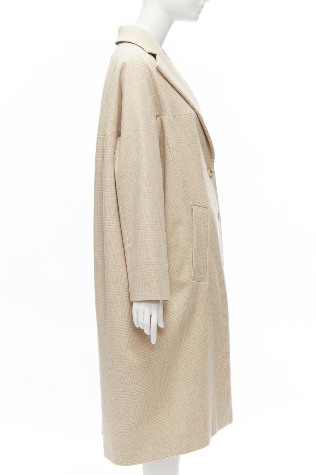 Women's NINA RICCI 100% wool light beige houndstooth cocoon back oversized coat IT34 XXS