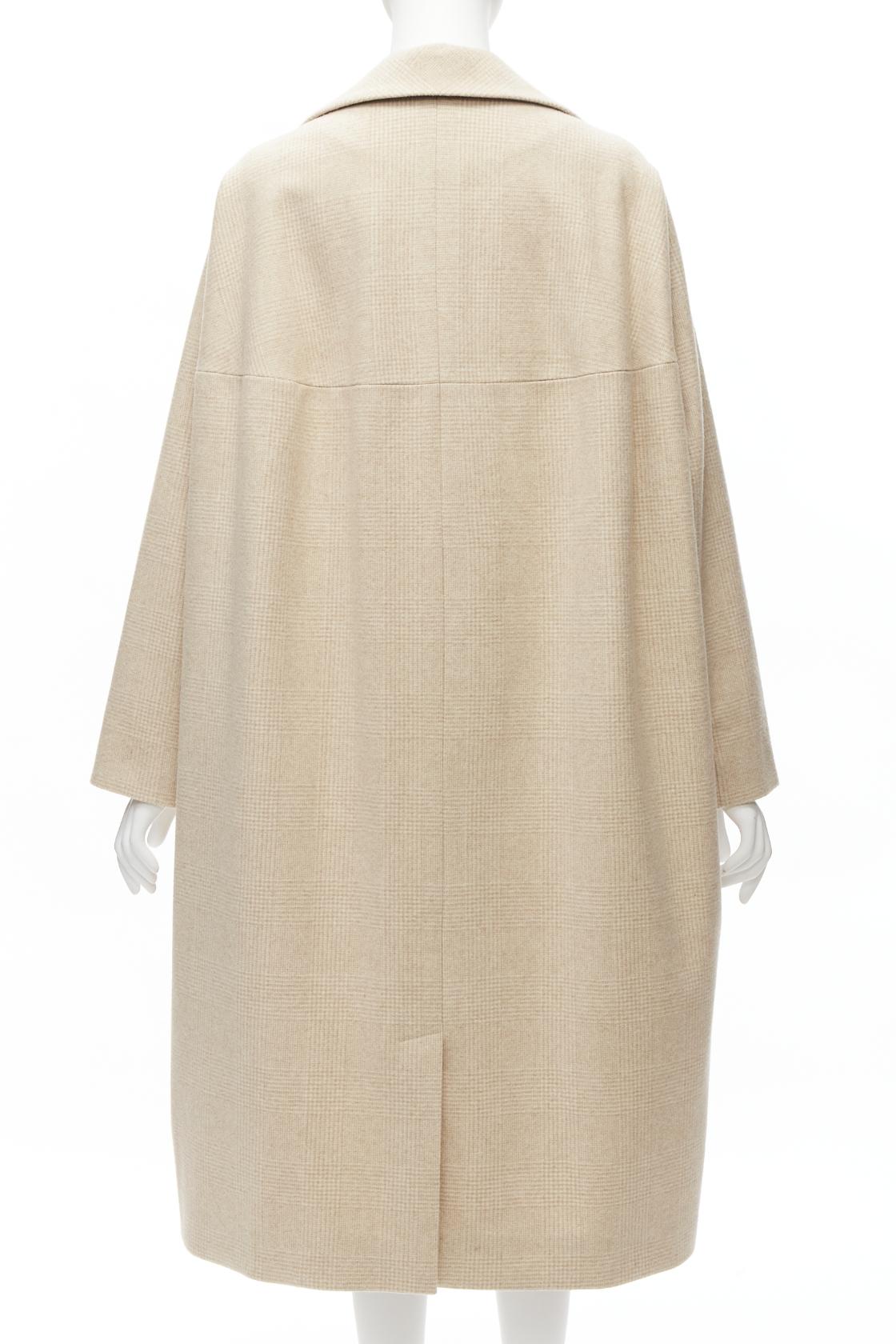 NINA RICCI 100% wool light beige houndstooth cocoon back oversized coat IT34 XXS 1