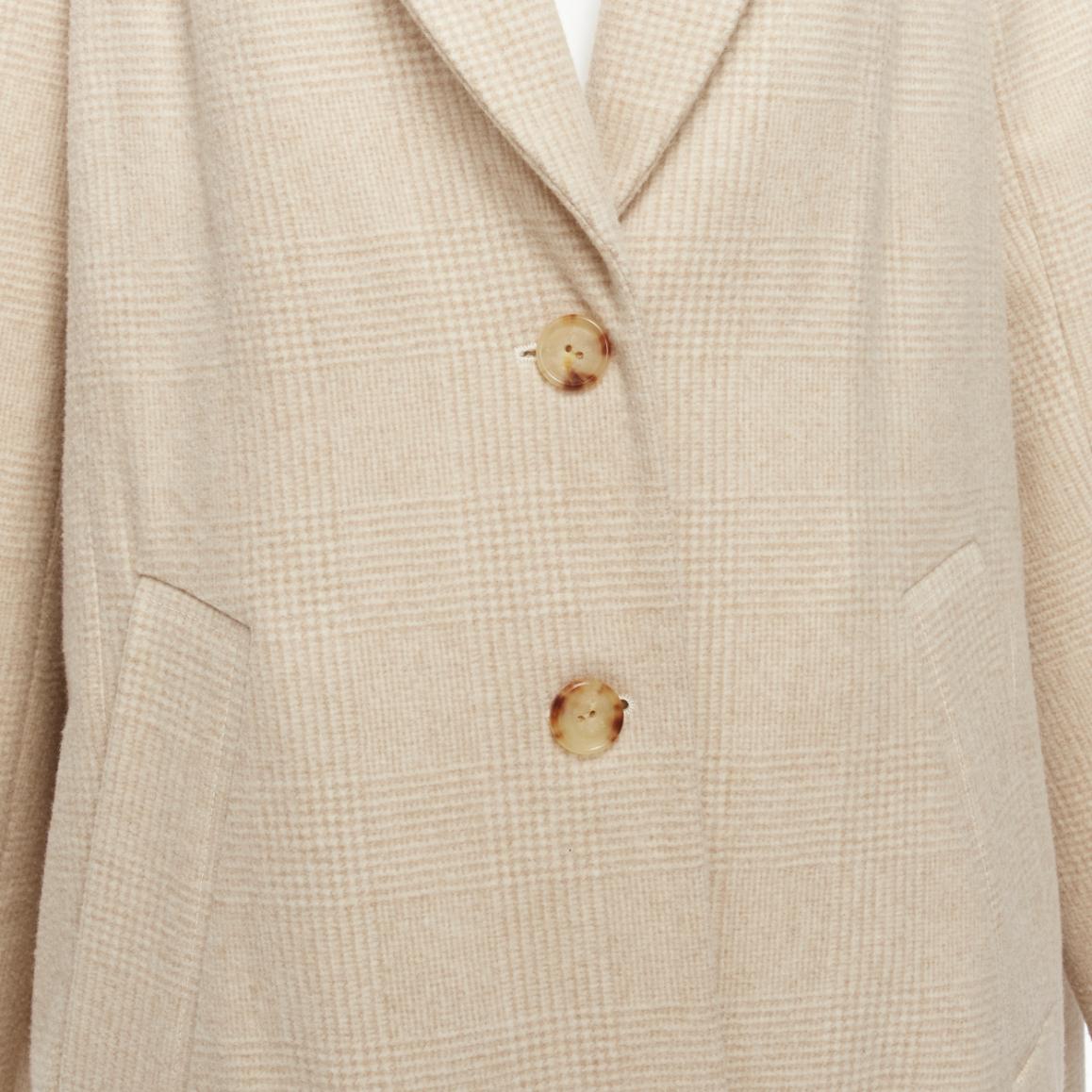 NINA RICCI 100% wool light beige houndstooth cocoon back oversized coat IT34 XXS 4