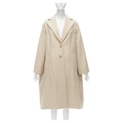 NINA RICCI 100% wool light beige houndstooth cocoon back oversized coat IT34 XXS