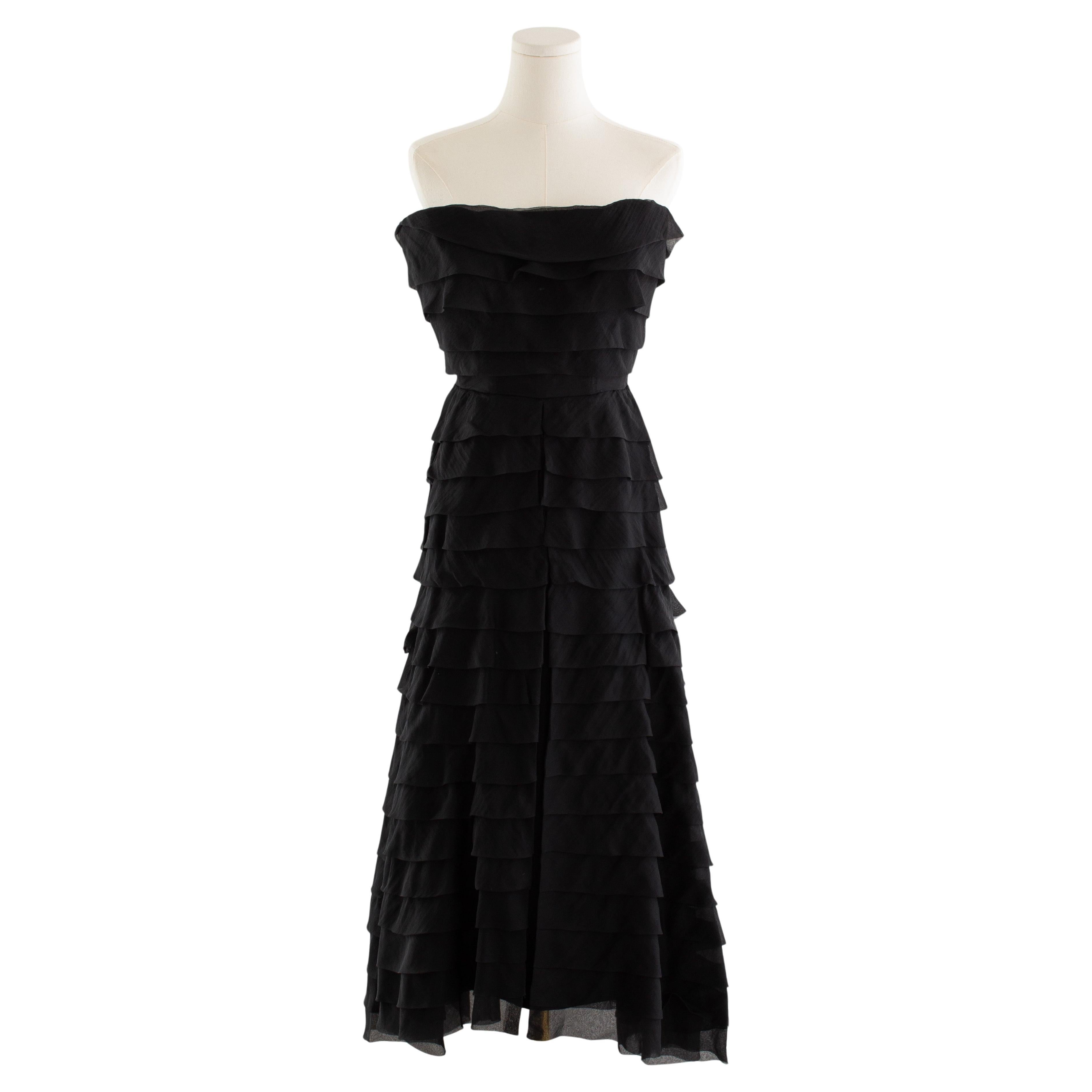 Nina Ricci Haute Couture 1940s Black Tiered Ruffle Strapless Evening Dress (Robe de soirée sans bretelles à volants)