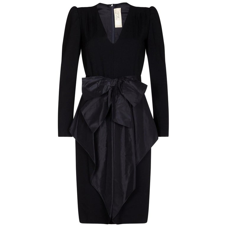 Nina Ricci 1980s Black Wool and Silk Cocktail Dress For Sale at 1stDibs