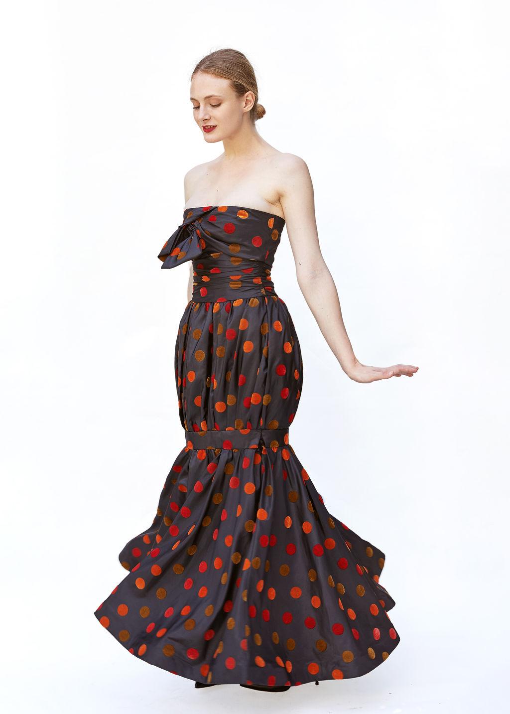 Black Nina Ricci 1980's Polka Dot Taffeta Strapless Dress For Sale