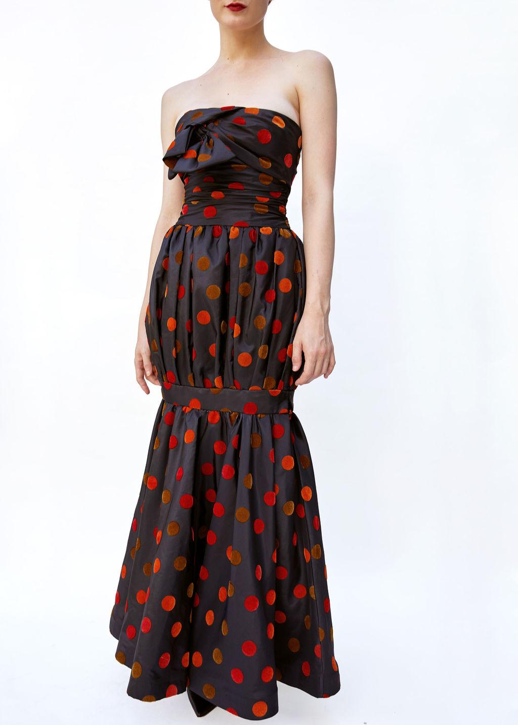 Women's Nina Ricci 1980's Polka Dot Taffeta Strapless Dress For Sale