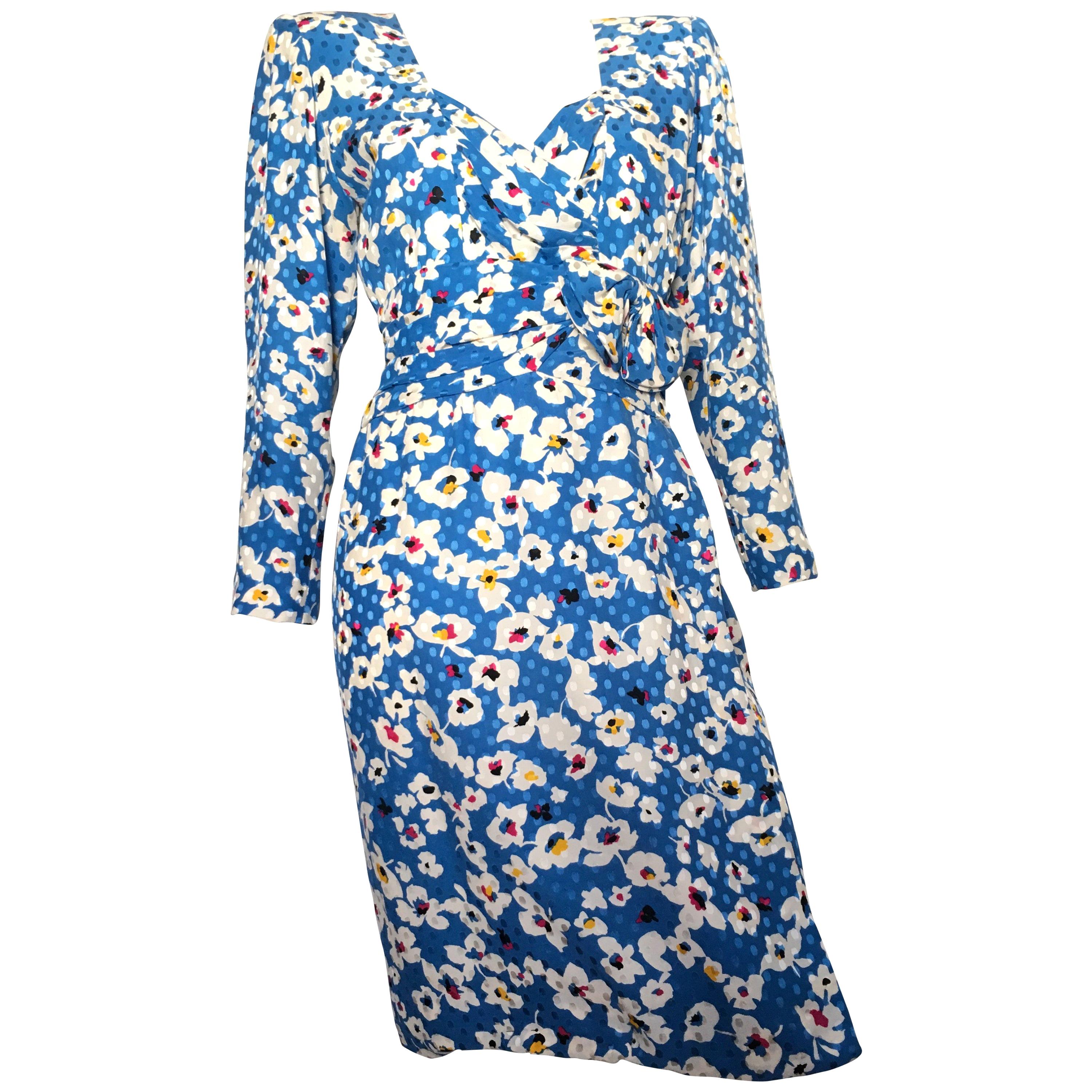 Nina Ricci 1980s Silk Floral Sheath Dress Size 4 / 6. For Sale